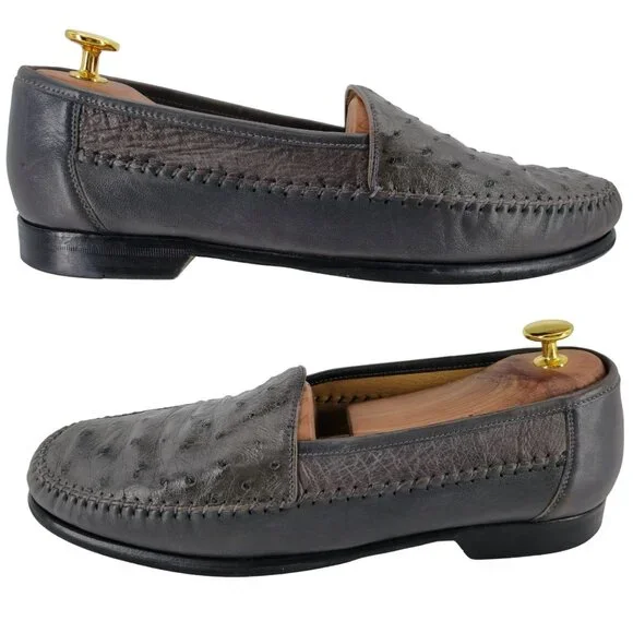 Avventura Exotic Gray Grey Ostrich Leather Dress Shoes Men Size 9.5M Moc Loafers - Picture 4 of 12